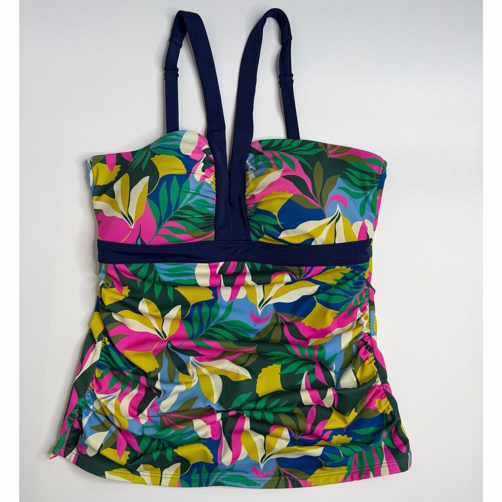 Boden Corsica Multicolor Floral Print Halter Neck Tankini Swim Top Size 10 - Picture 2 of 11